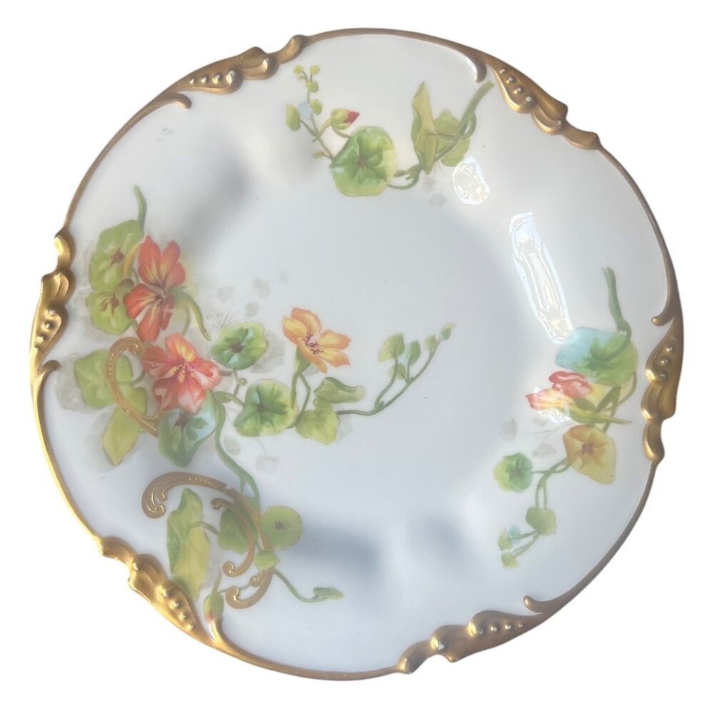 Jean J Pouyat Limoges France Floral Plate 8.5" Art Nouveau Porcelain Gold Moriag